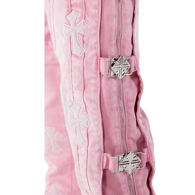 Guapi French Rose Cross Buckle Denim Jean (Rose Pink) 874FRCBD