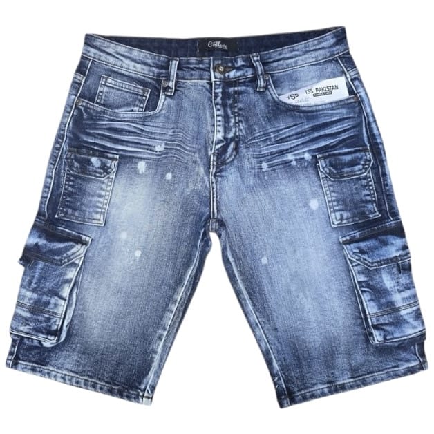 Cest La Vie Washed Twill Multi Pocket Cargo Denim Short (Soul Blue)
