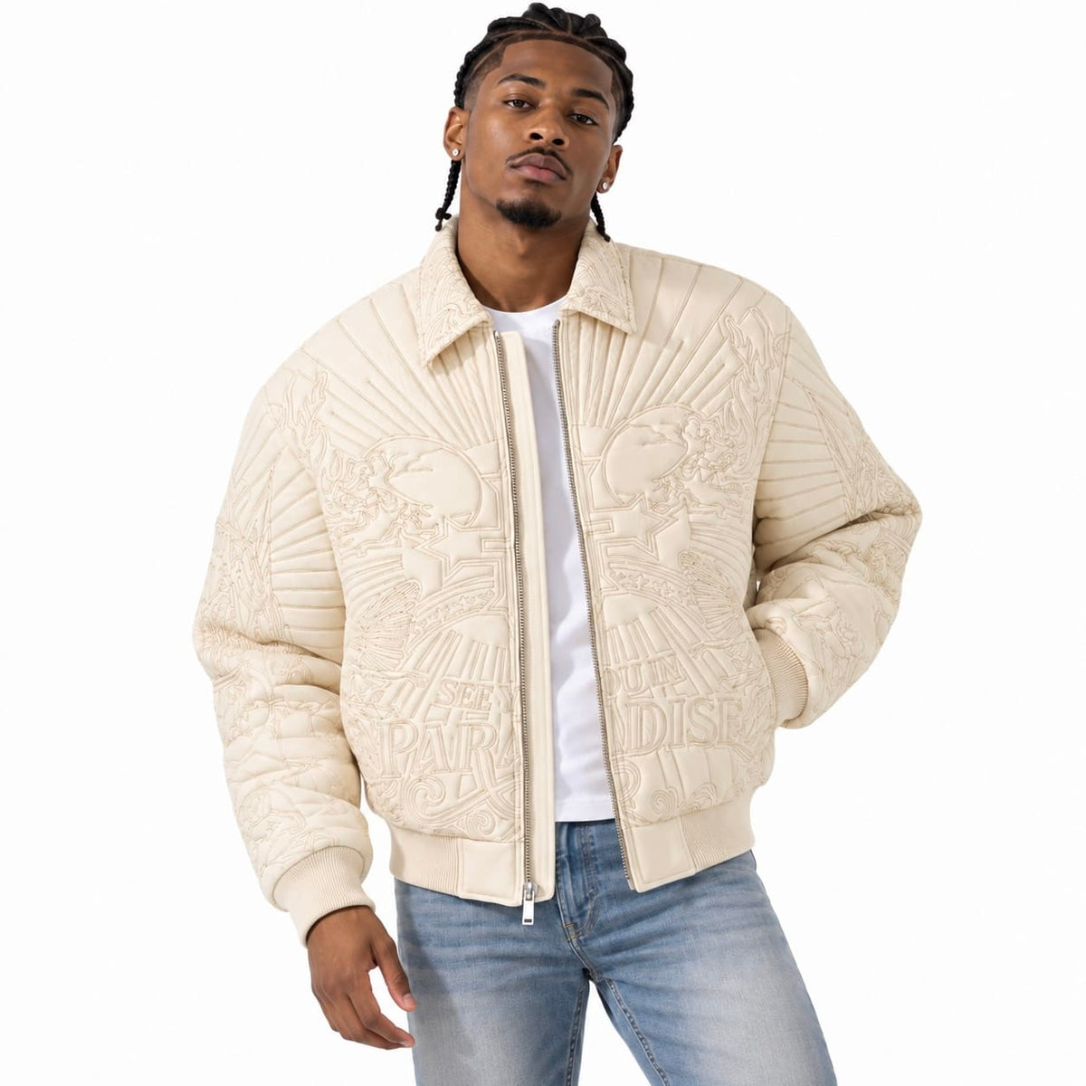 See You In Paradise Skull & Angel Stitched Bomber Jacket (Khaki) 91683