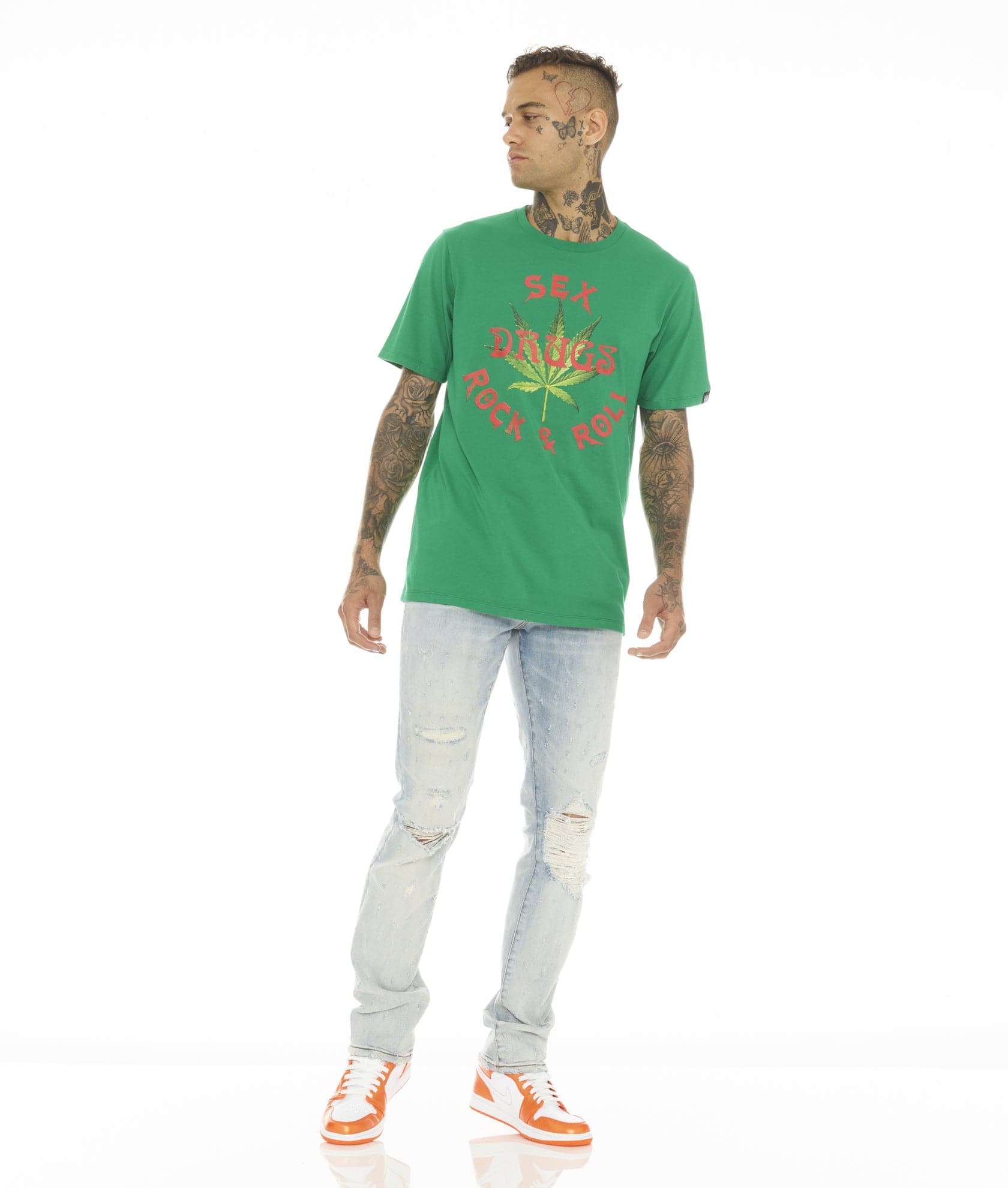T-SHIRT SHORT SLEEVE CREW NECK TEE "S&D & ROCK N ROLL" IN KELLY GREEN