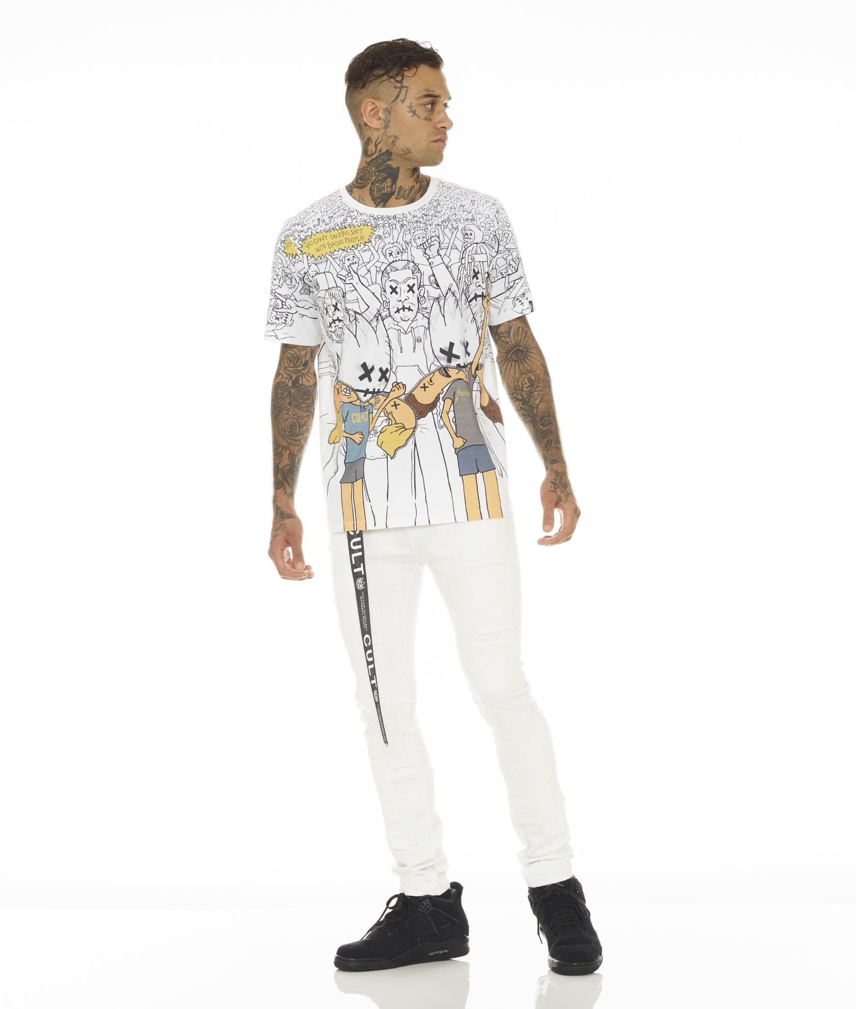 PUNK SUPER SKINNY STRETCH /w BELT IN WHITE GRUNDGE