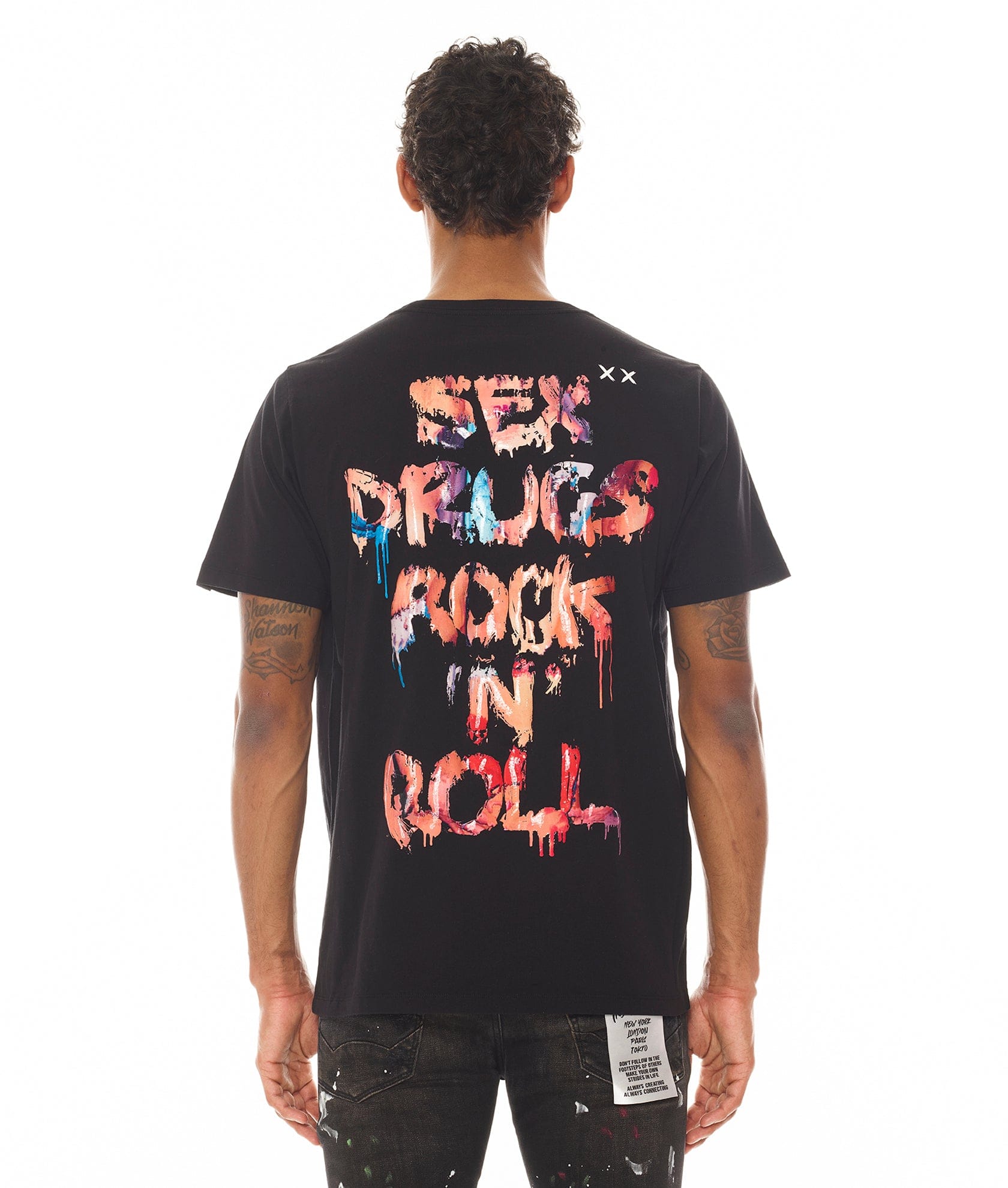 SHORT SLEEVE CREW NECK TEE " S&D ROCK N ROLL" IN BLACK