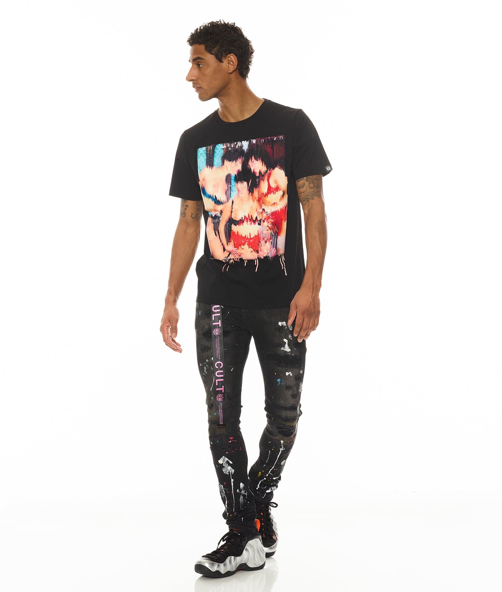 SHORT SLEEVE CREW NECK TEE " S&D ROCK N ROLL" IN BLACK