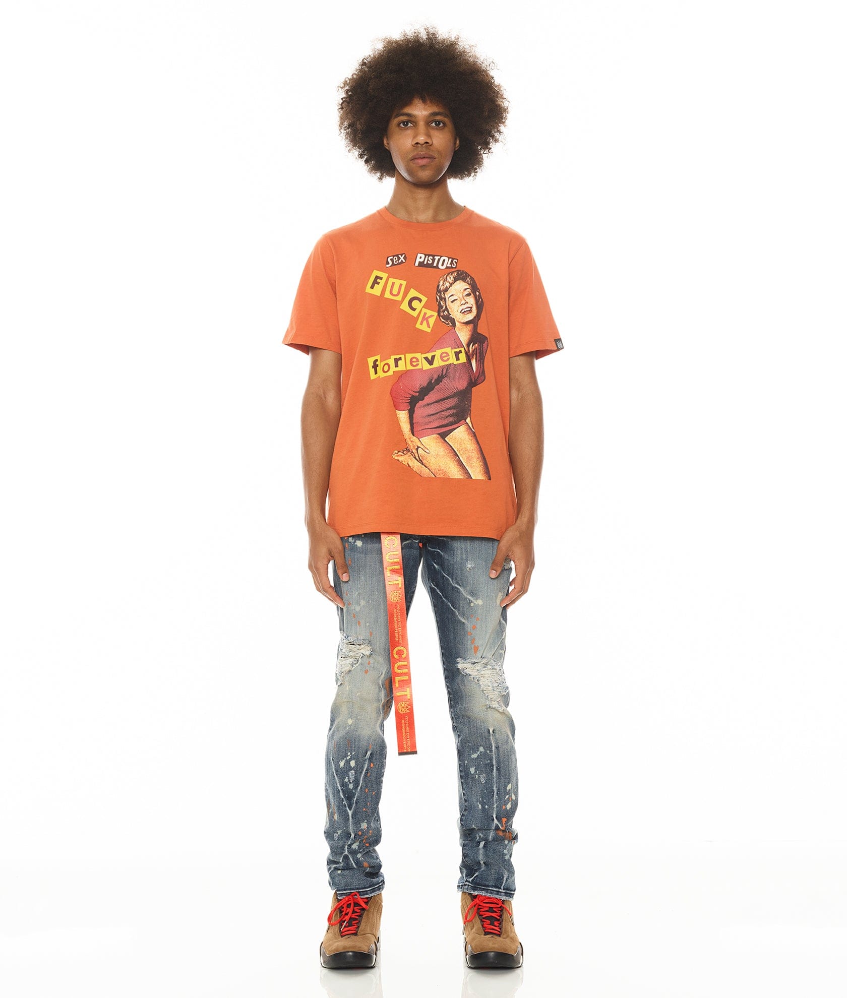 SHORT SLEEVE CREW NECK TEE "F**K FOREVER" "SEX PISTOLS" IN ARABESQUE