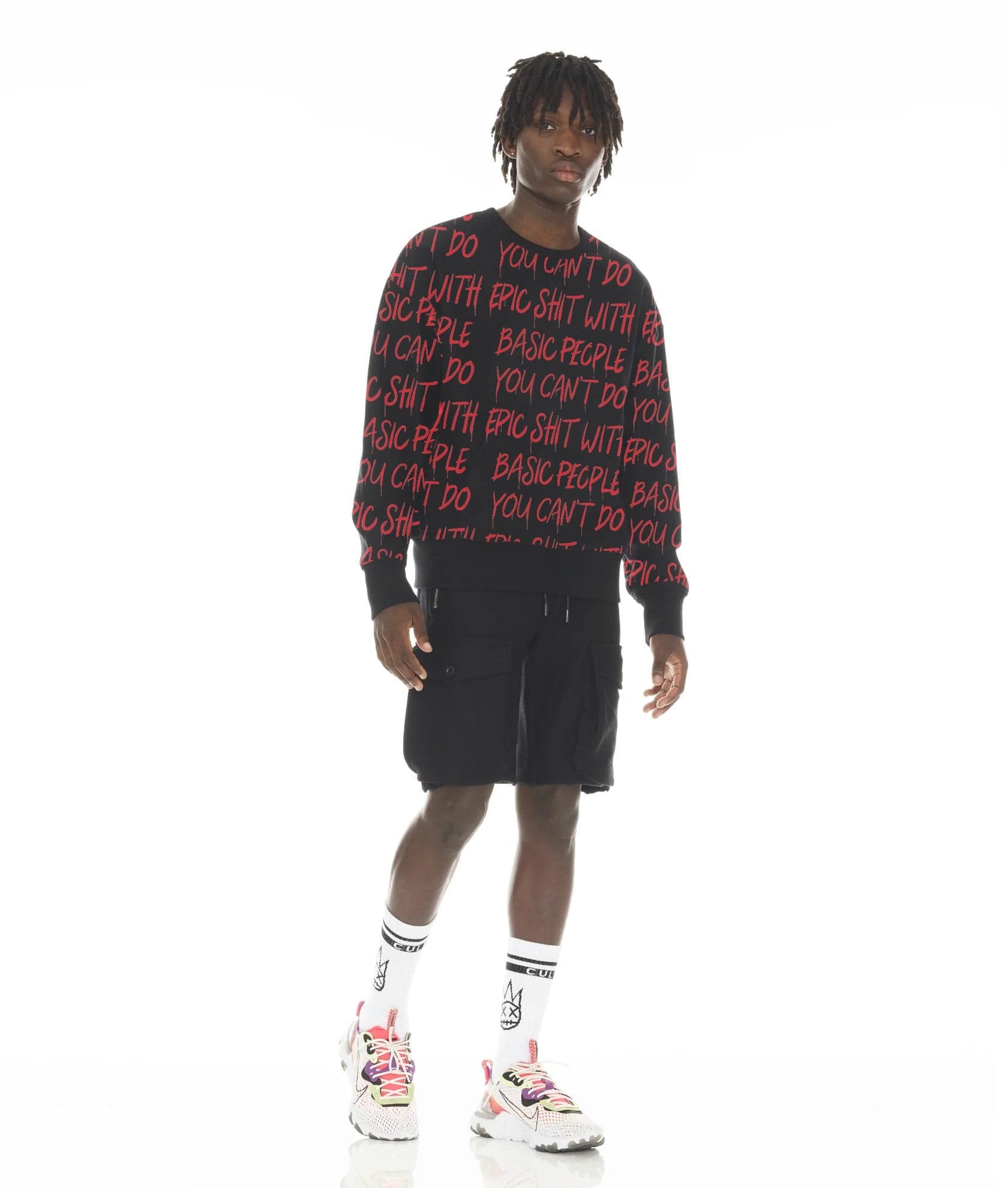 FRENCH TERRY CREWNECK SWEATSHIRT "CANT DO EPIC SHIT" IN BLACK