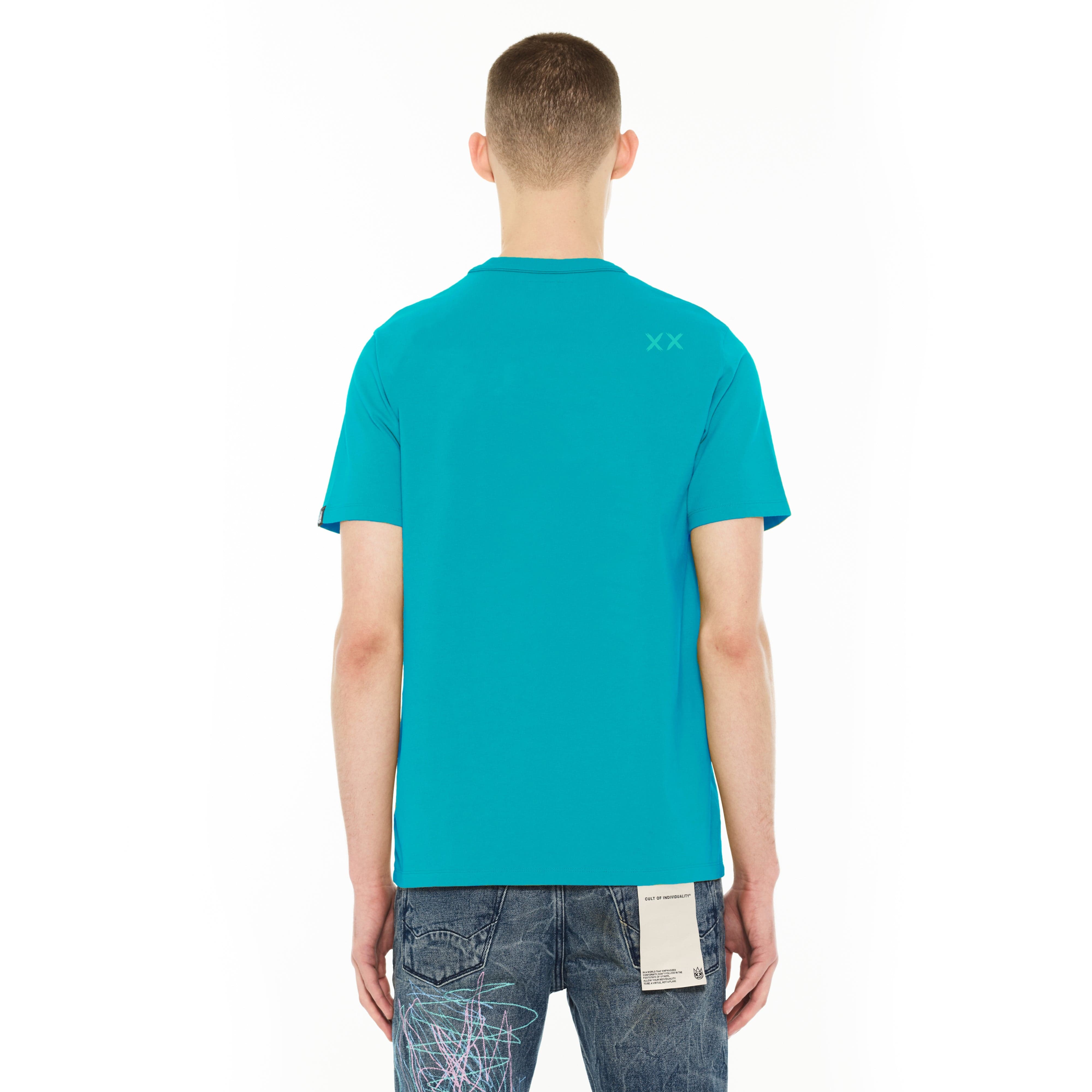 Cult's S/S Crew Neck Logo Tee in Blue Atoll
