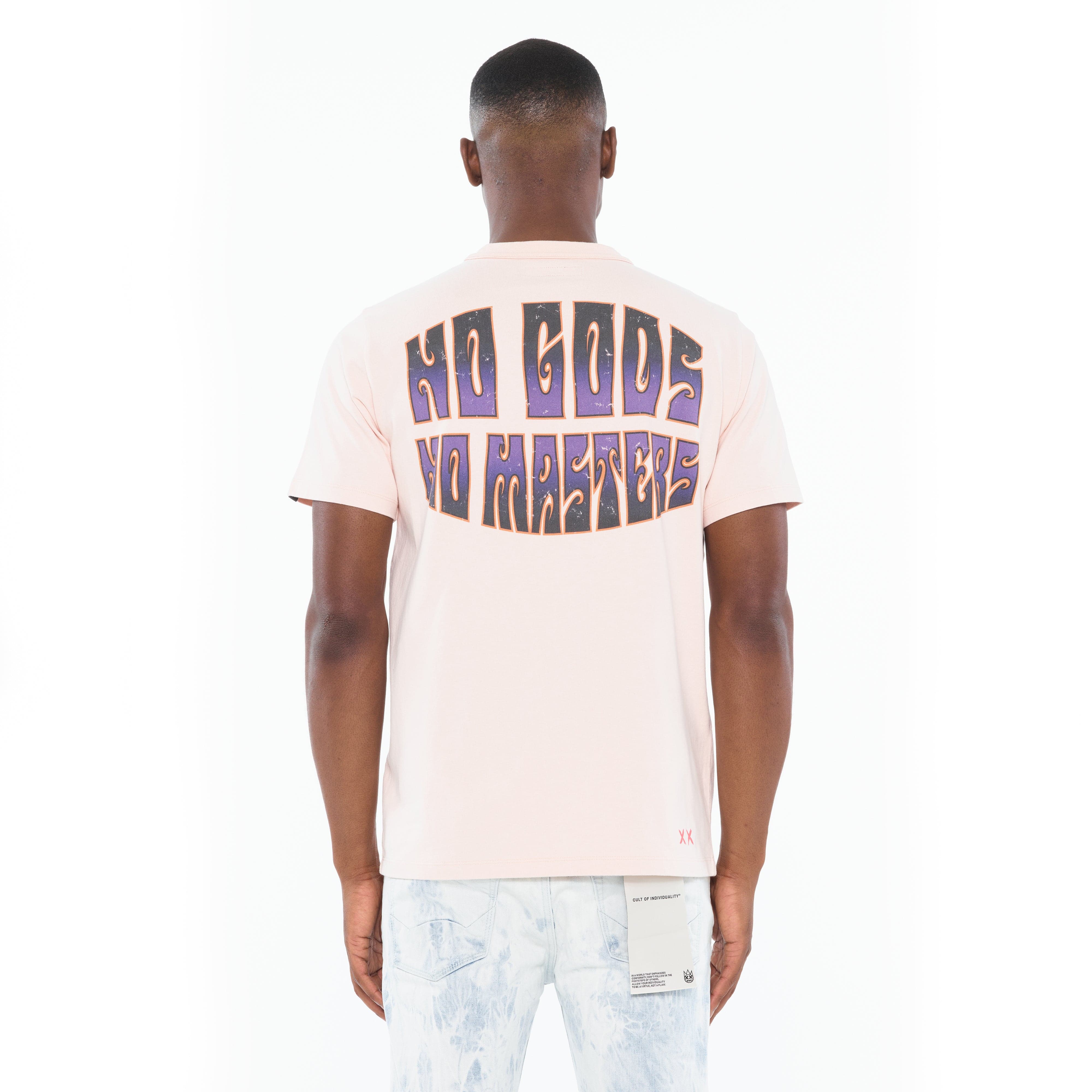 Cult's Heavyweight Short Sleeve Crew Neck Tee "Orthrus" in Powder Pink
