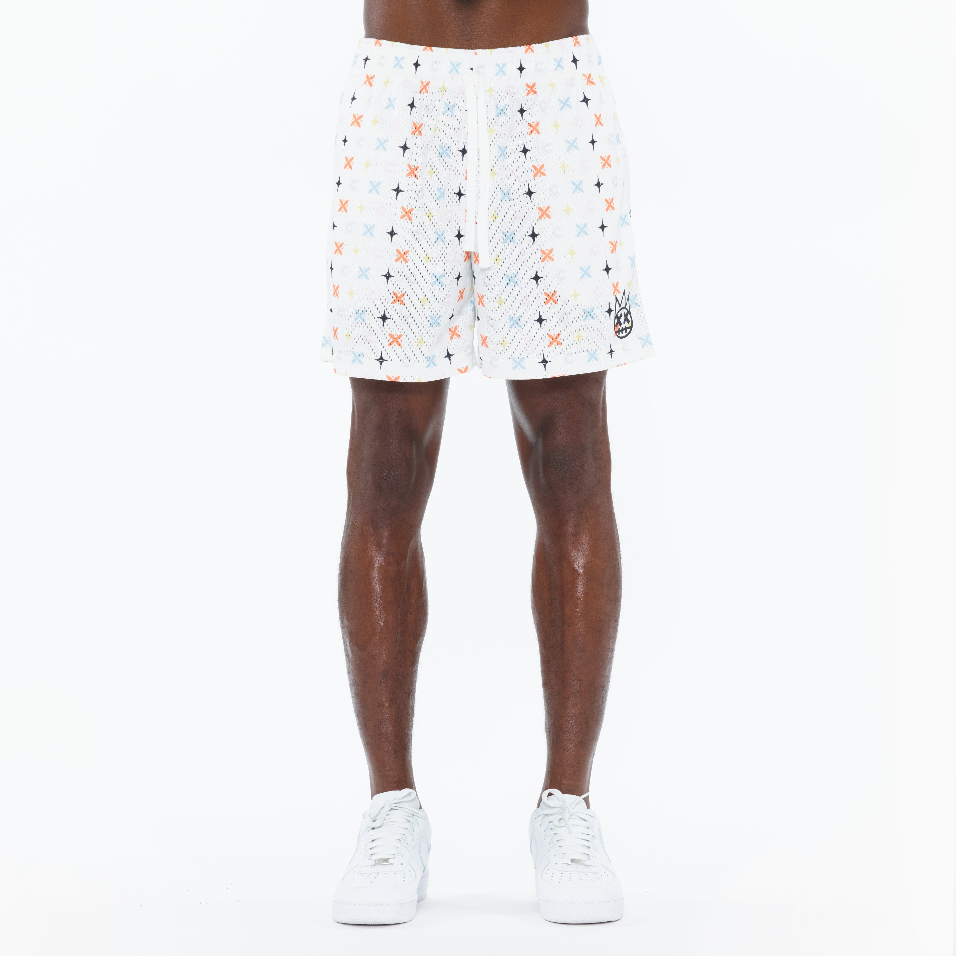 Cult's Mesh Shorts in Cult Repeat Pattern White