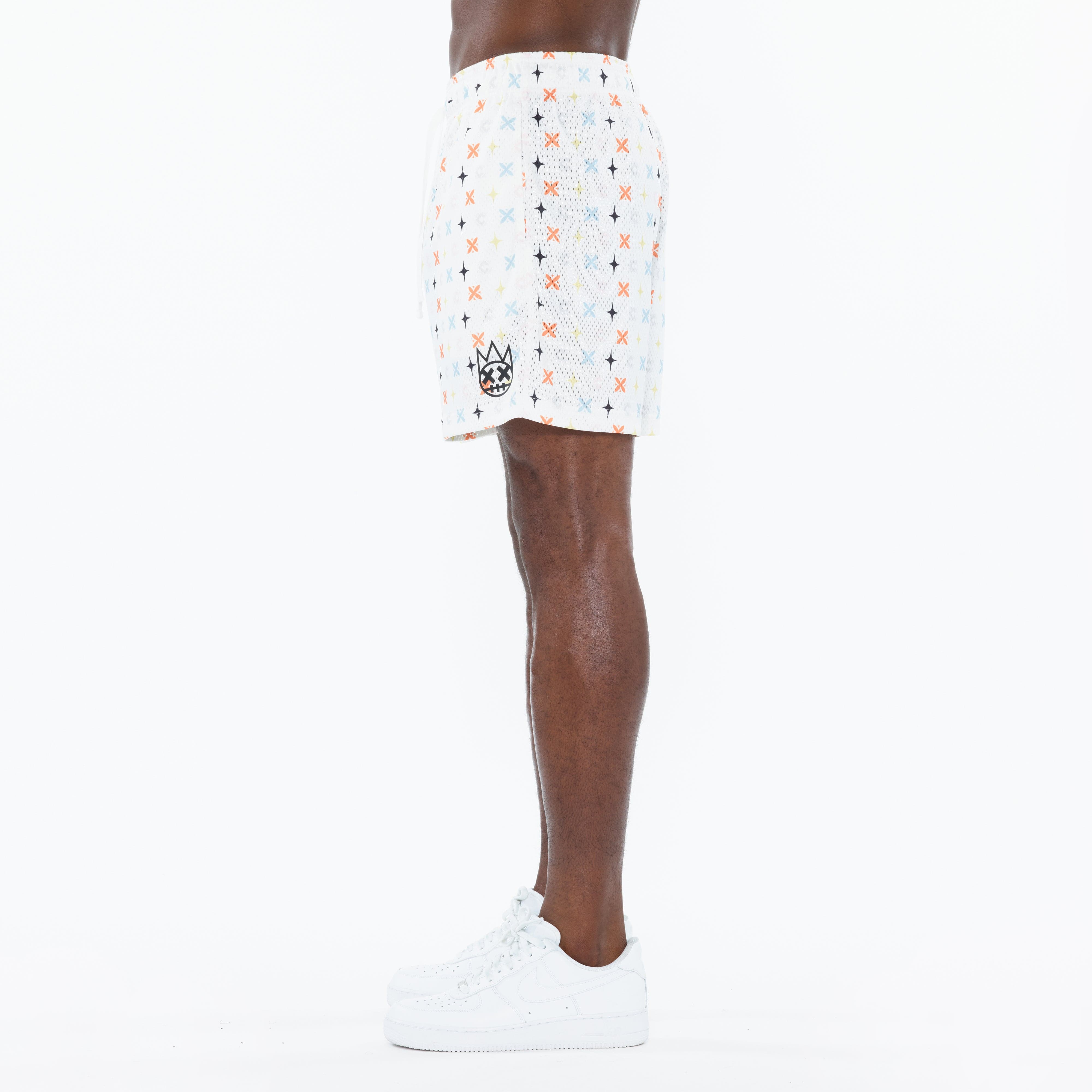 Cult's Mesh Shorts in Cult Repeat Pattern White