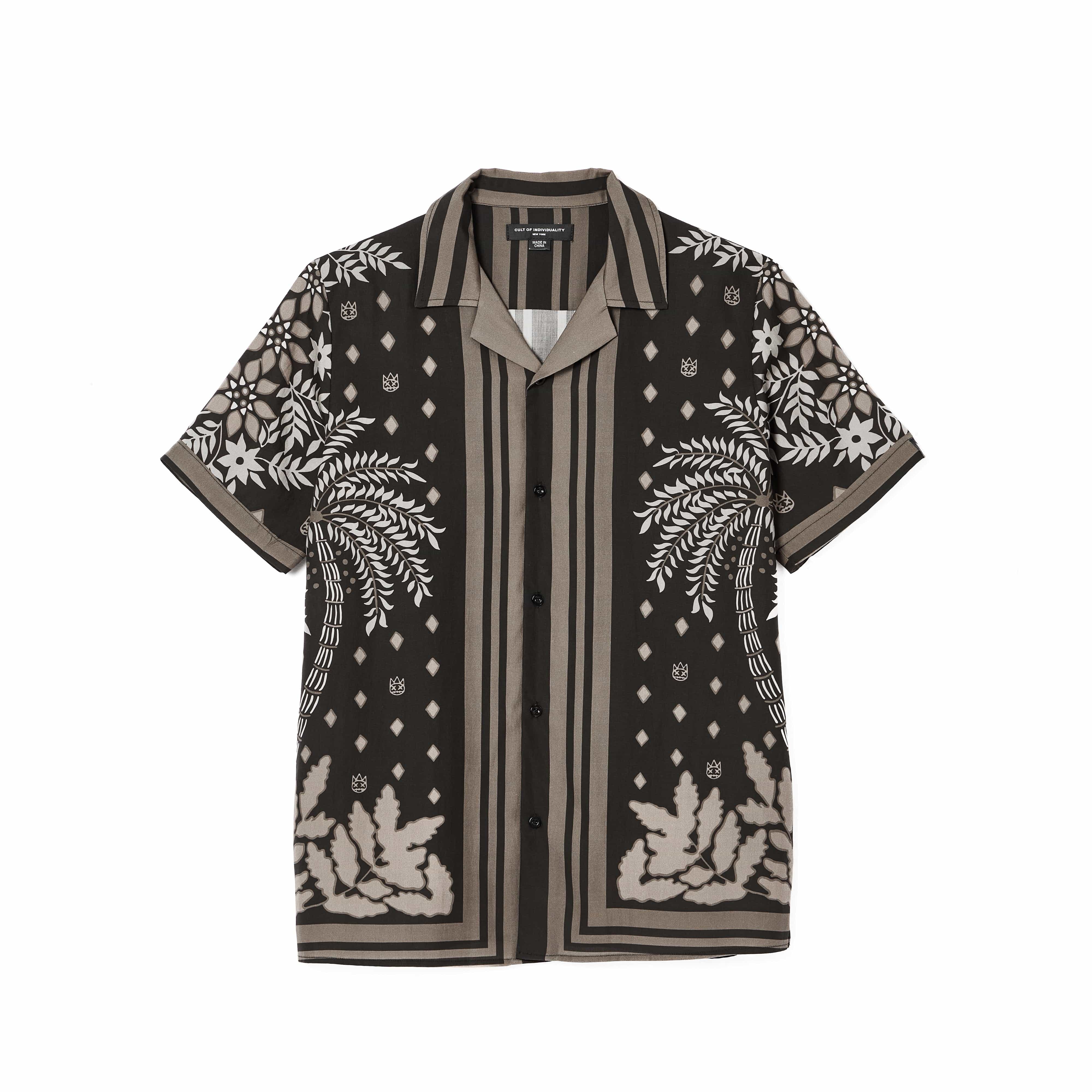 Cult's Cuban Short Sleeve Woven Shirt in Black Retro