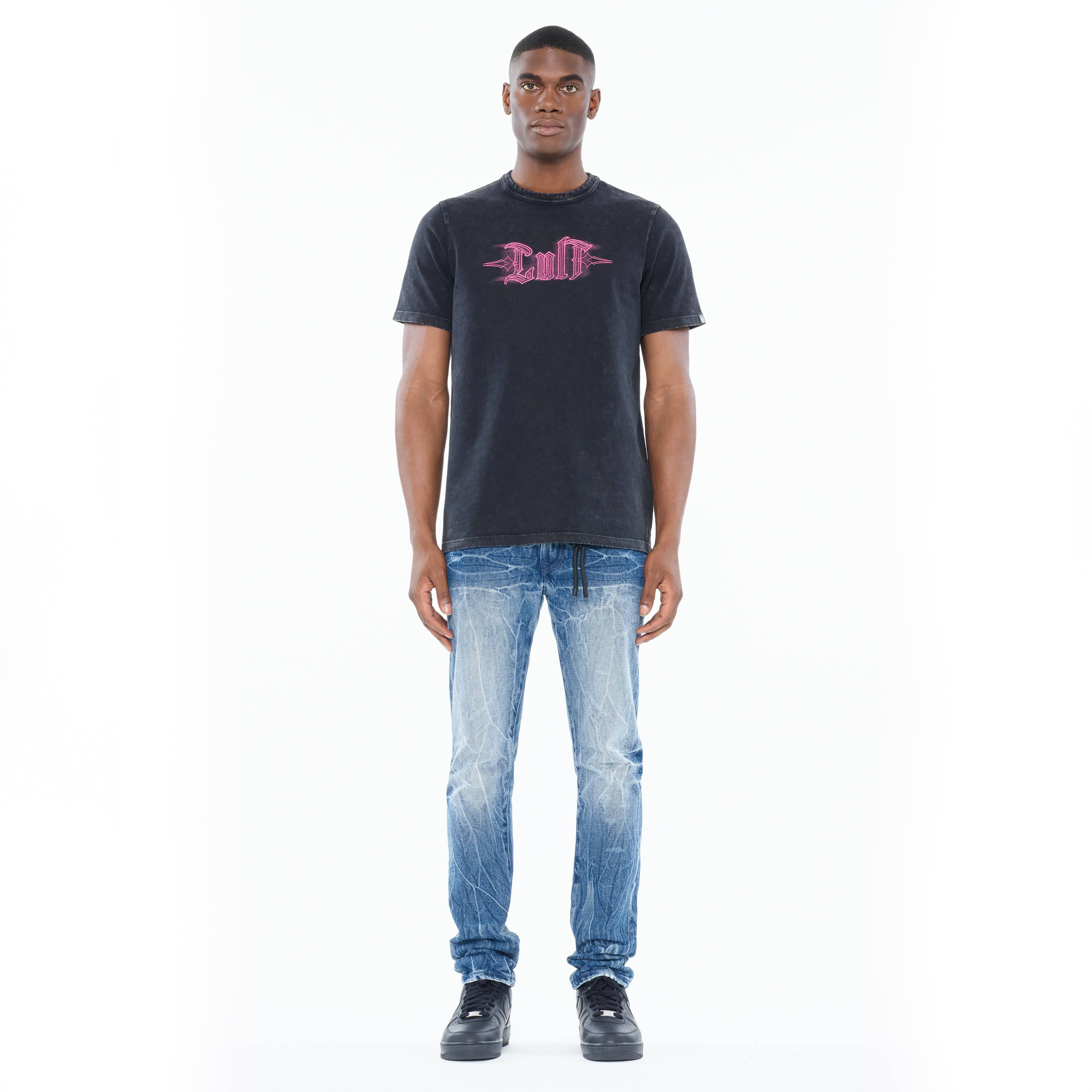 Cult's Heavyweight Short Sleeve Crew Neck Tee "Pinstripe Logo" in Winter White