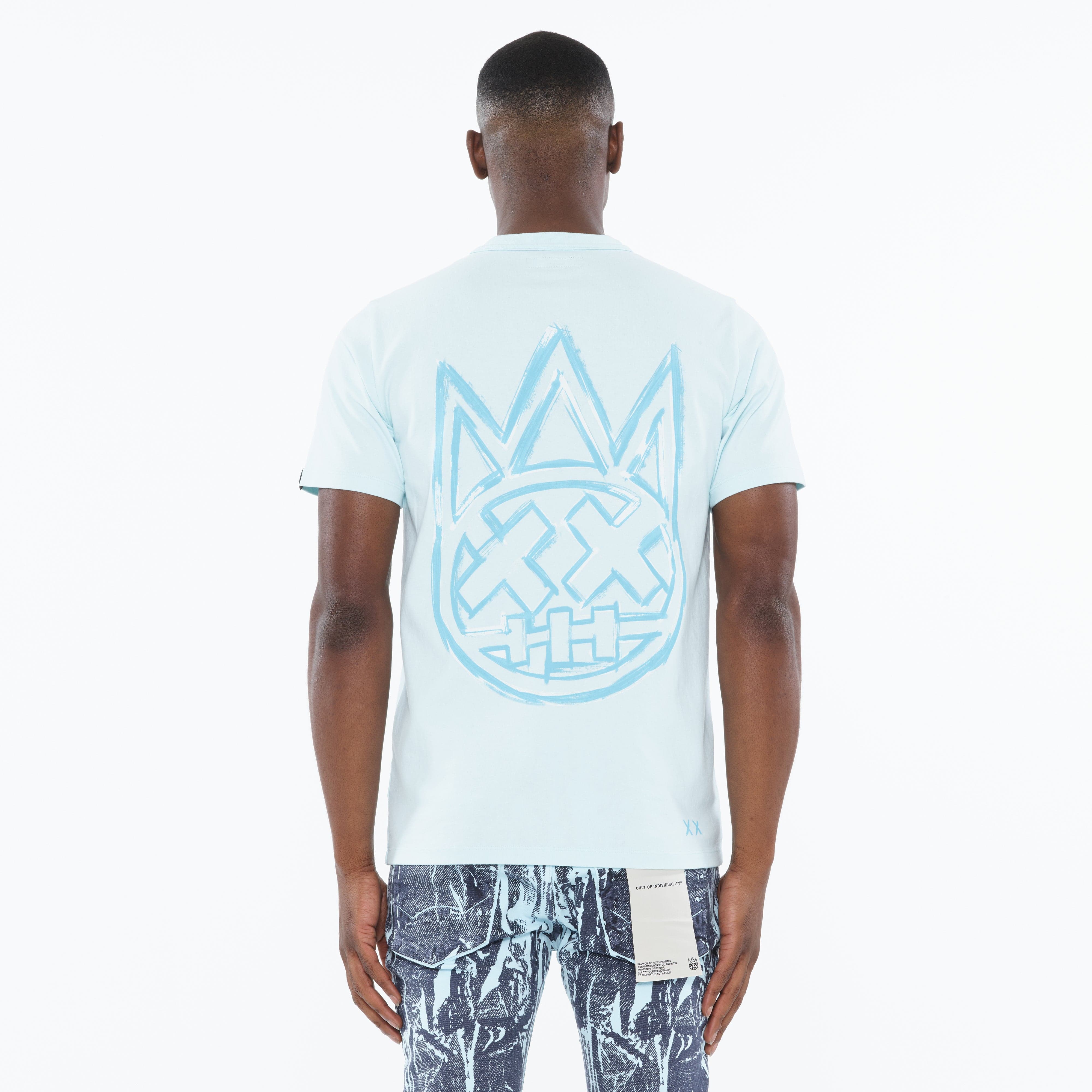 Cult's Heavyweight Short Sleeve Crew Neck Tee "Stroke" in Powder Blue