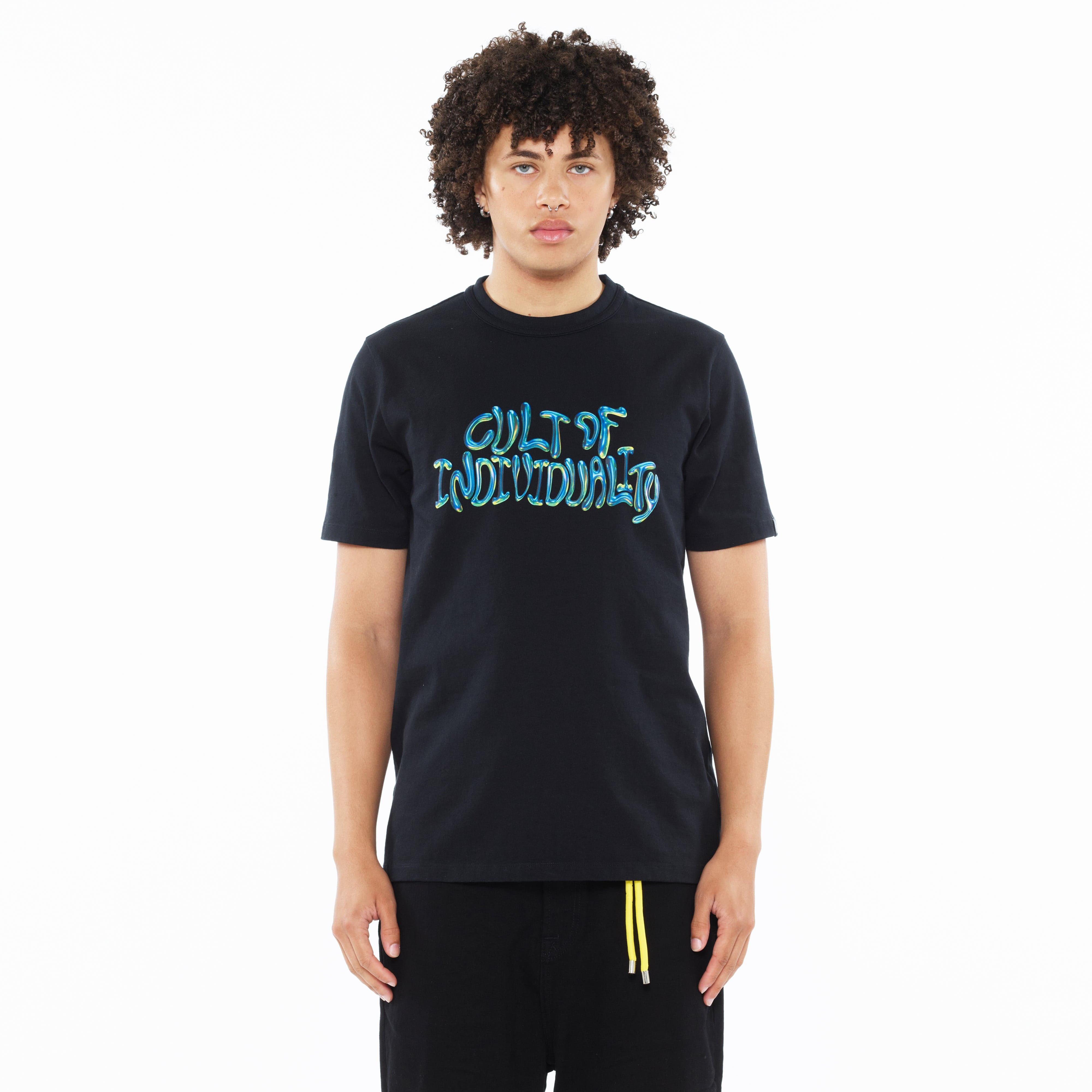 Cult's Heavyweight Short Sleeve Crew Neck Tee "Bubble Logo" in Black