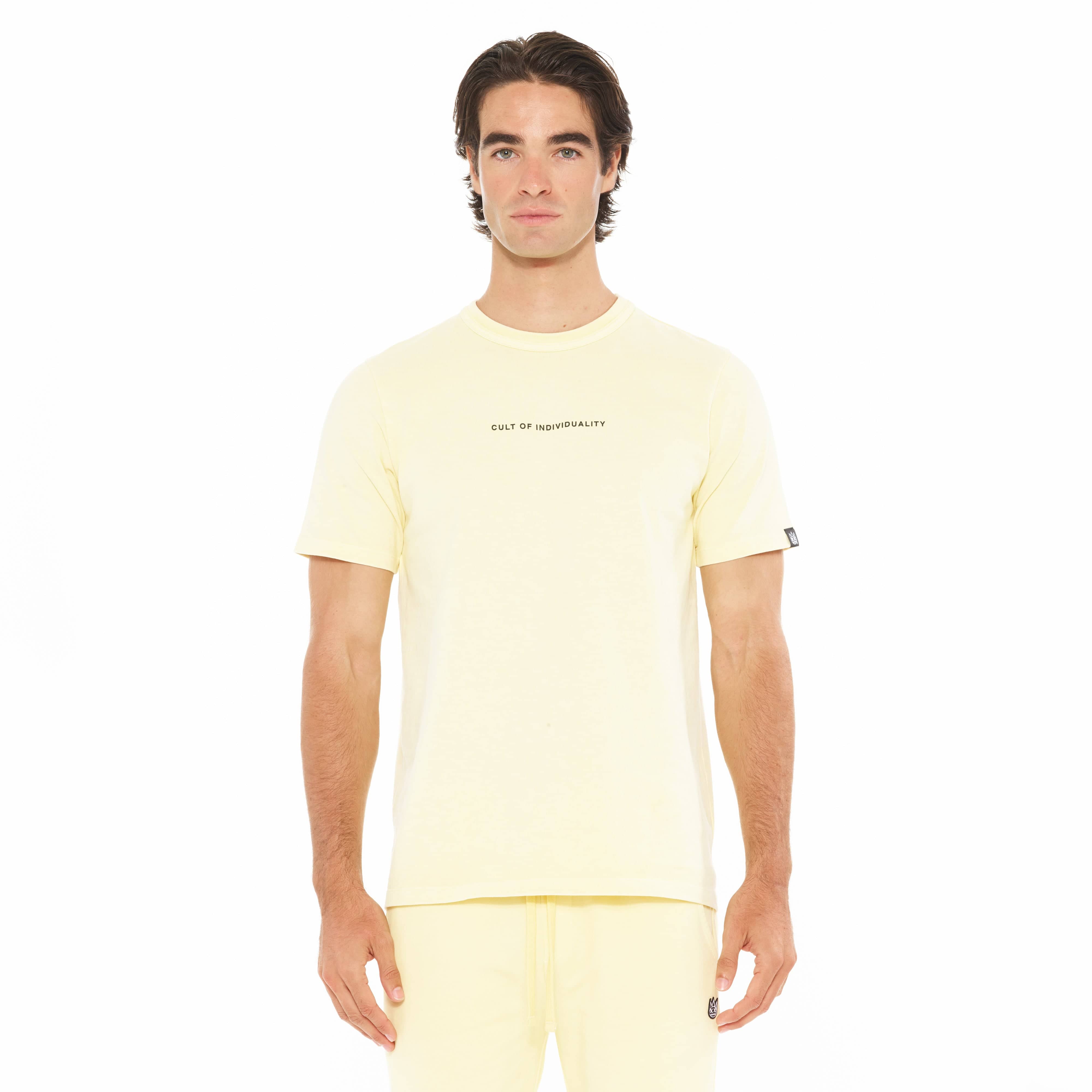 Cult's Heavyweight Short Sleeve Crew Neck Tee "Shimuchan" Logo in Banana
