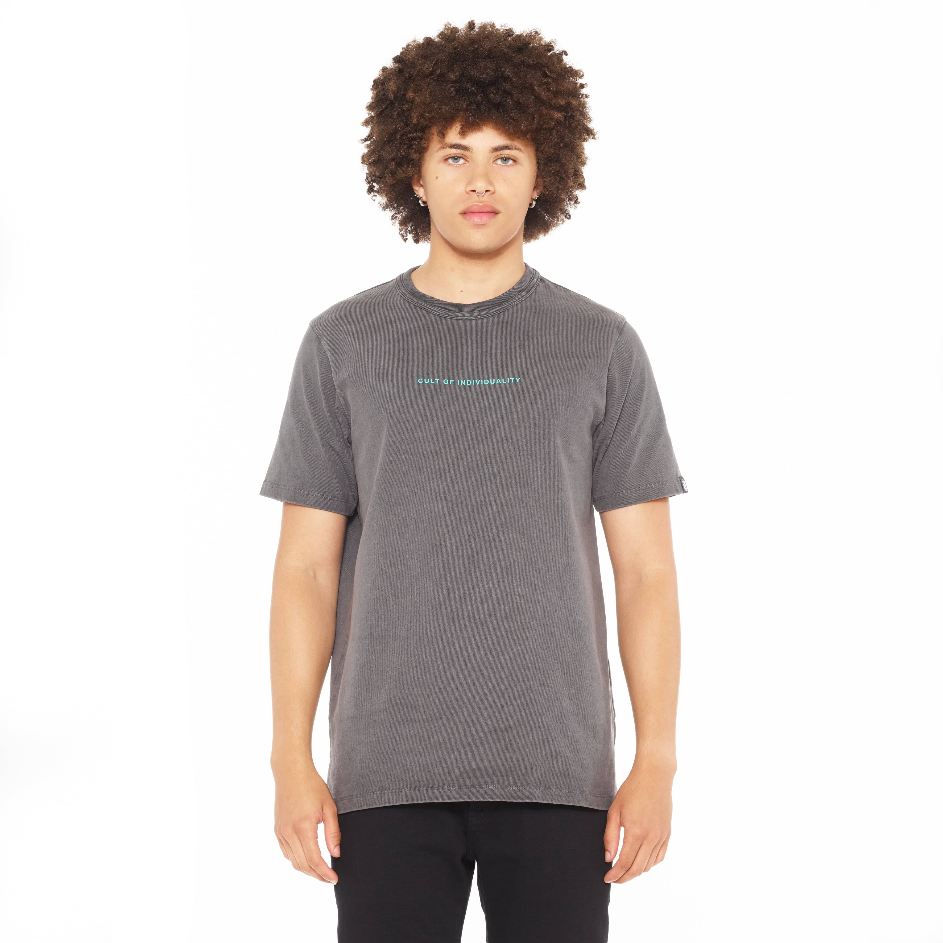 Cult's Heavyweight Short Sleeve Crew Neck Tee "Shimuchan" Logo in Steel