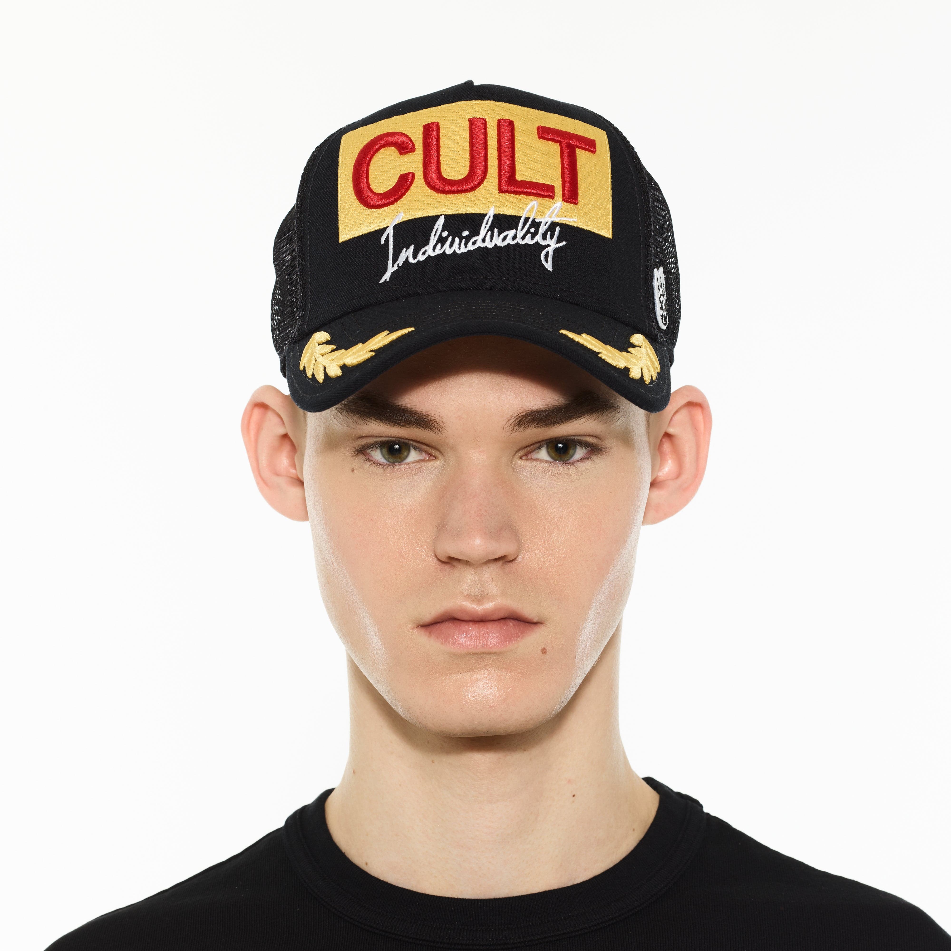 Cult's Logo Mesh Back Trucker Hat "Cult Racing" in Black