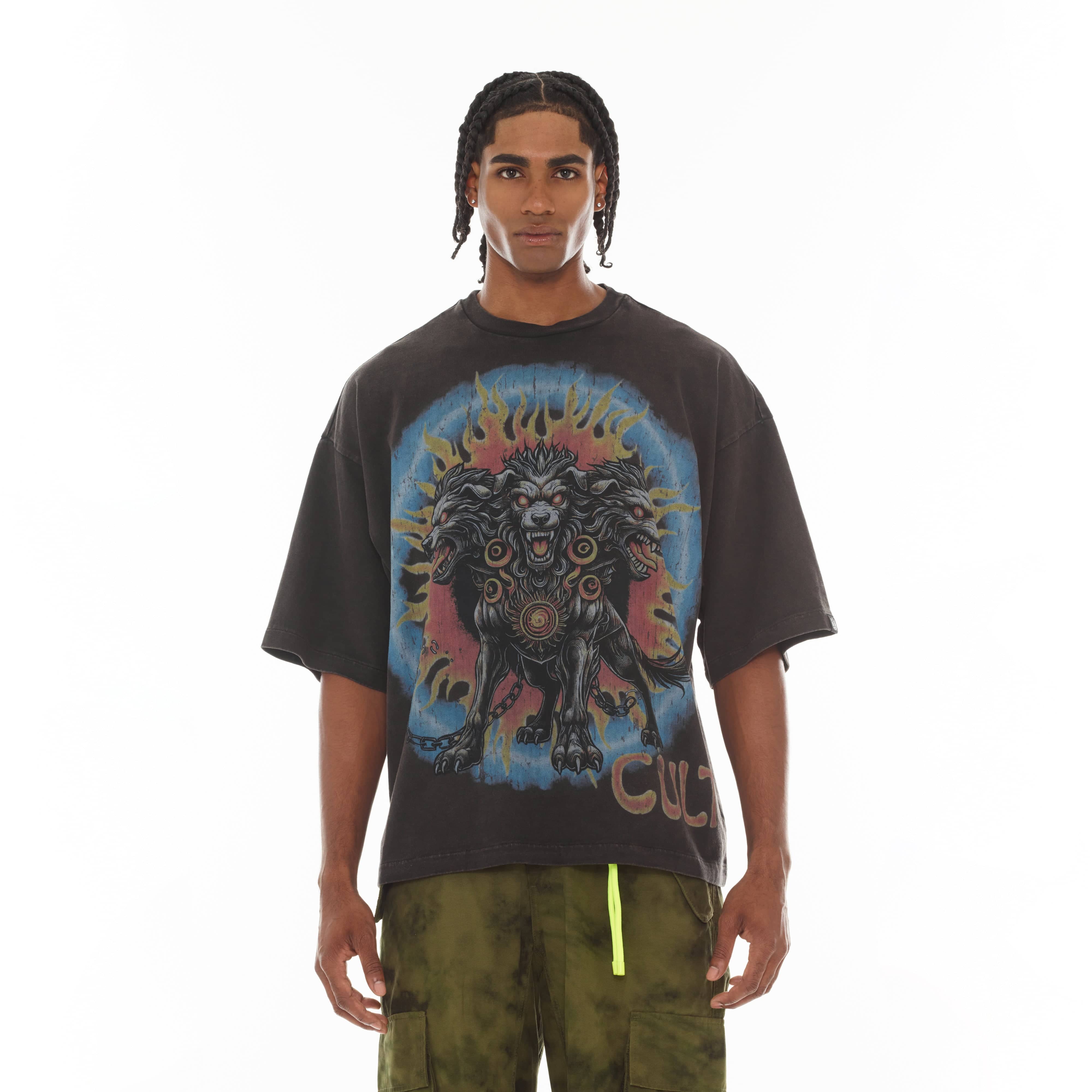 Cult's Oversized Short Sleeve Crew Neck Tee "May The Bridges I Burn" in Vintage Charcoal