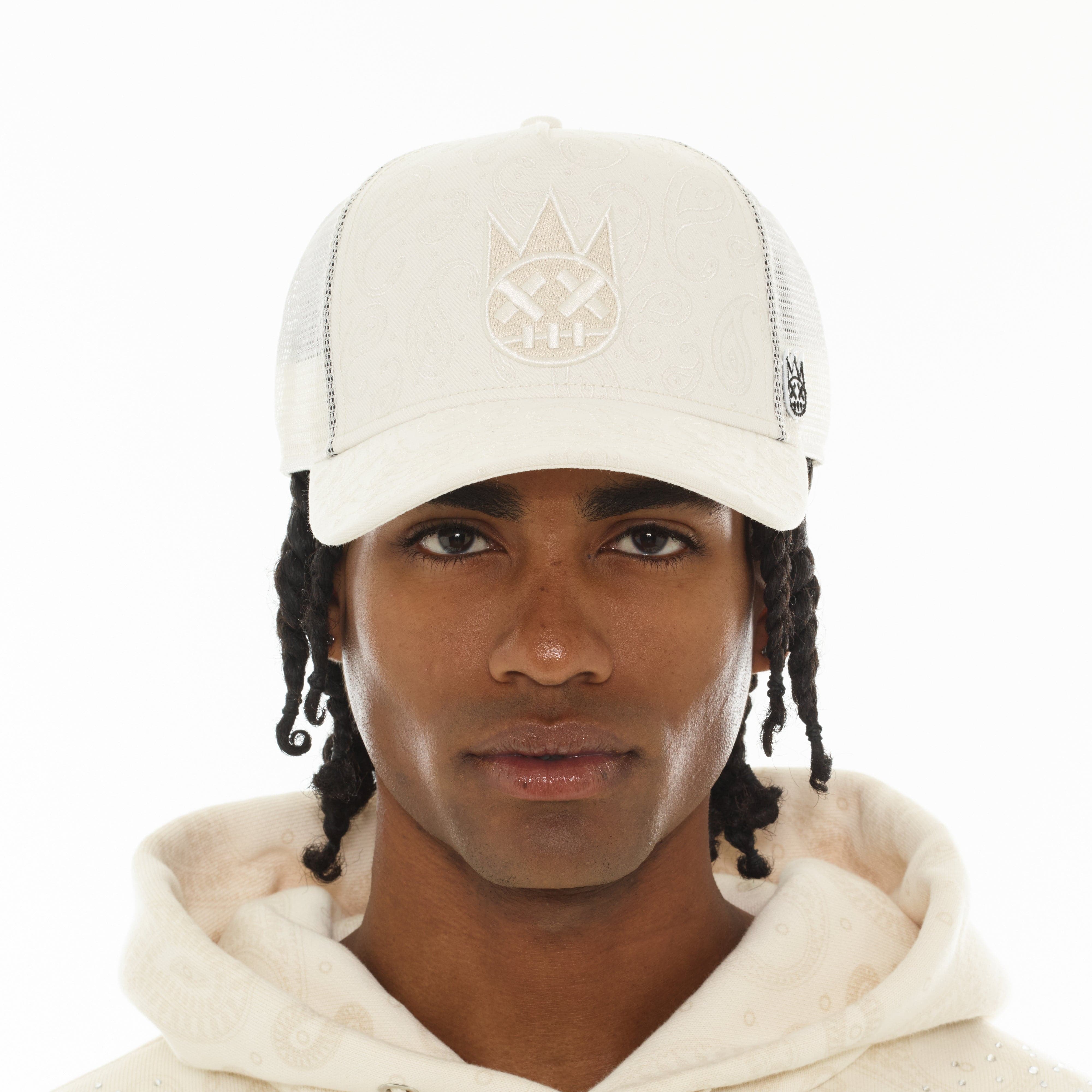 Cult's Mesh Back Trucker Hat "Paisley" In Winter White