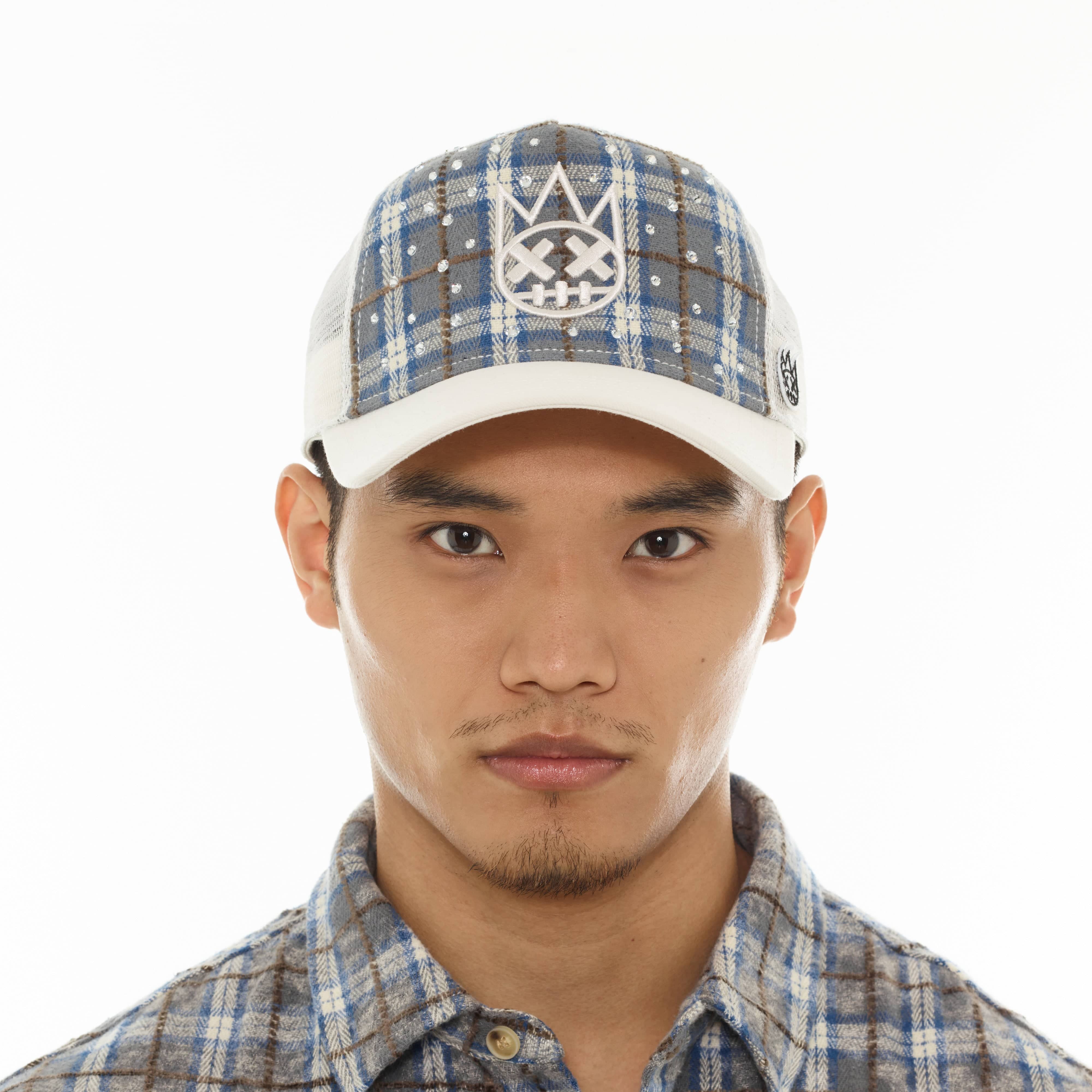 Cult's Mesh Back Trucker Hat "Plaid" In Blue Plaid