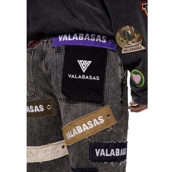 Valabasas Banner Denim Shorts (Grey Wash) VLBS-VSH2-1031
