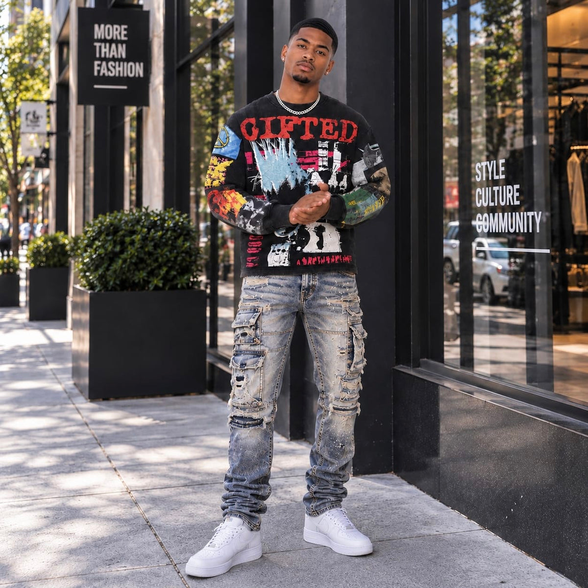 GFTD La Riots In America Crewneck Long Sleeve Tee (Black)
