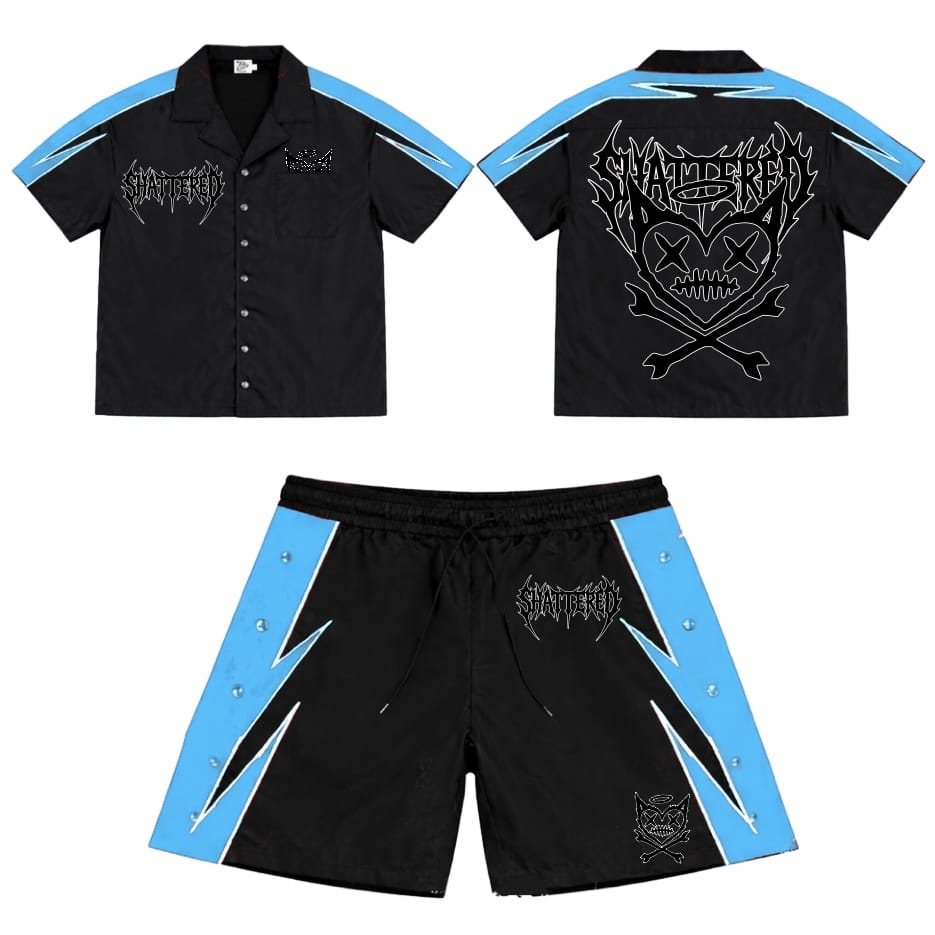 Shattered Hearts Logo Nylon Short Set (Black/Blue)