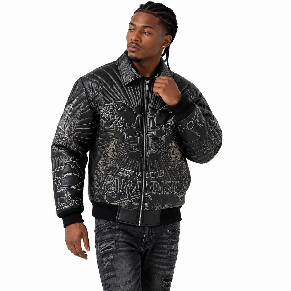 See You In Paradise Skull & Angel Stitched Bomber Jacket (Black) 91683