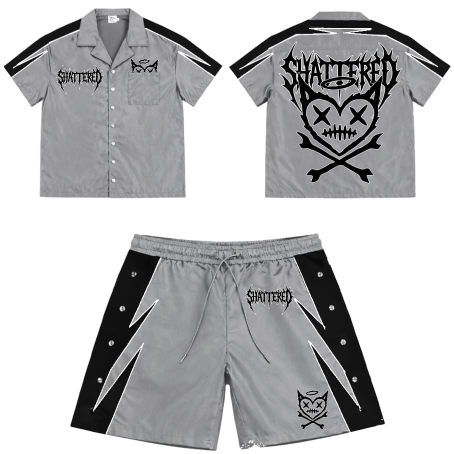 Shattered Hearts Logo Nylon Short Set (Gray/Black)