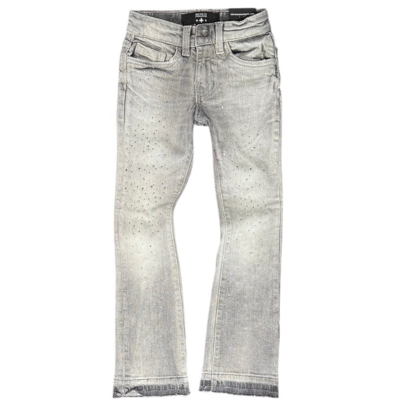 Kids See You In Paradise Rhinestones Stacked Denim (Cement Wash) JTF2315KB