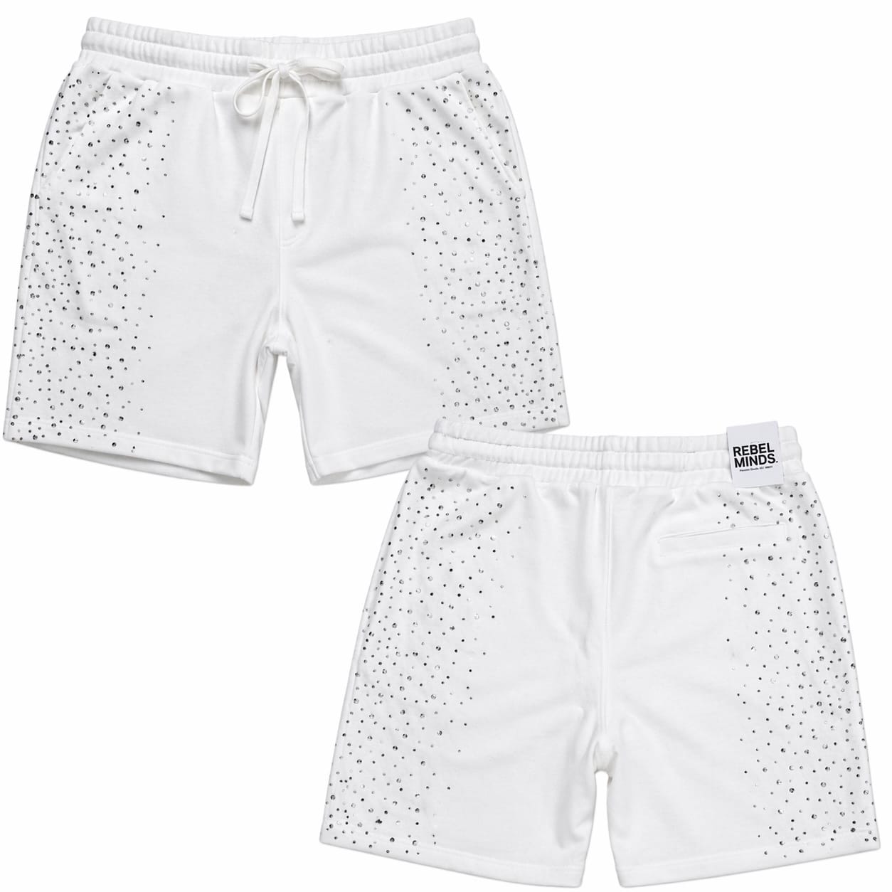 Rebel Minds Rhinestone Galaxy French Terry Shorts (White) 610-11965
