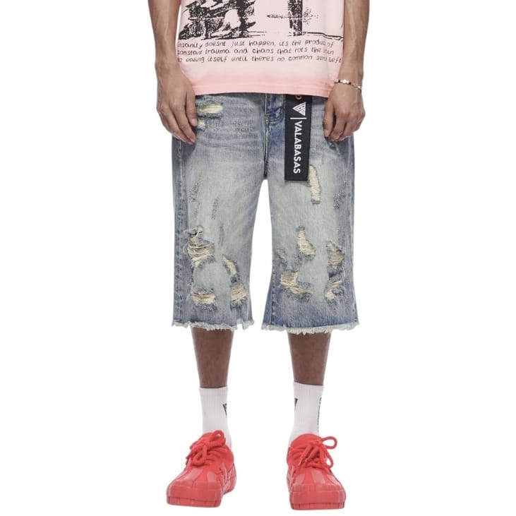 Valabasas Snapped Baggy Denim Shorts (Blue Washed) VLBS-VSH1-1002
