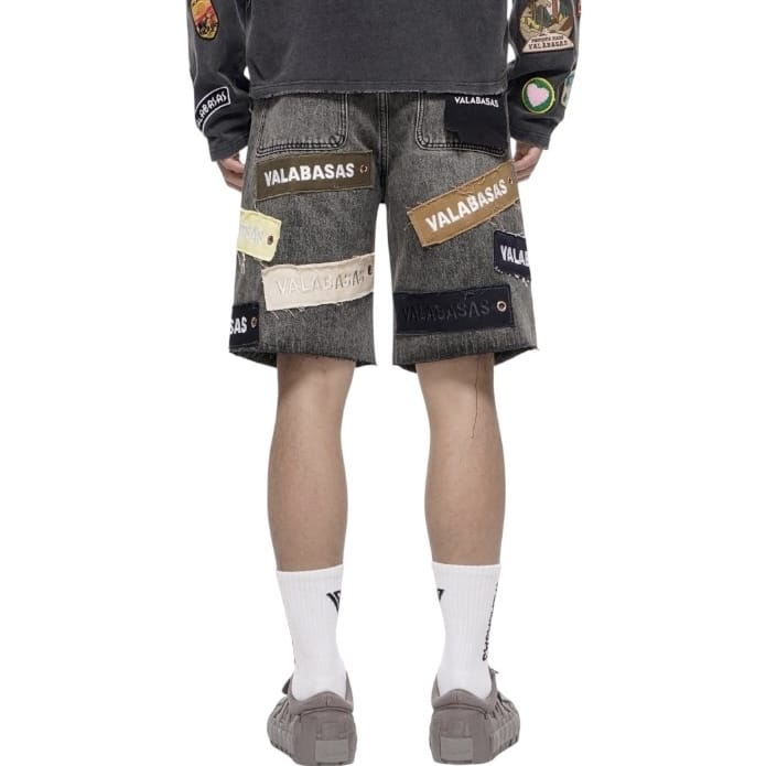 Valabasas Banner Denim Shorts (Grey Wash) VLBS-VSH2-1031