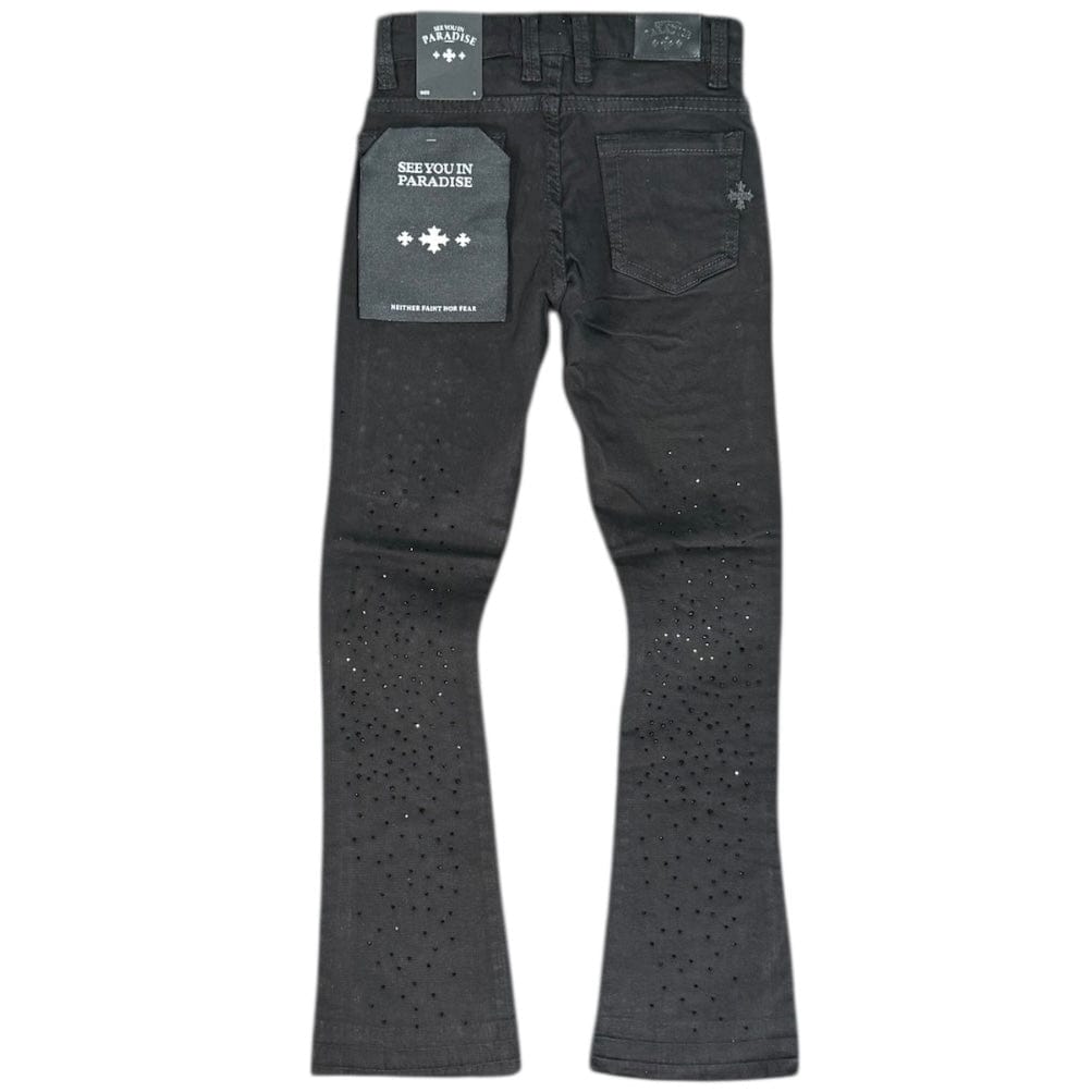 Kids See You In Paradise Rhinestones Stacked Denim (Jet Black) JTF2315AKB