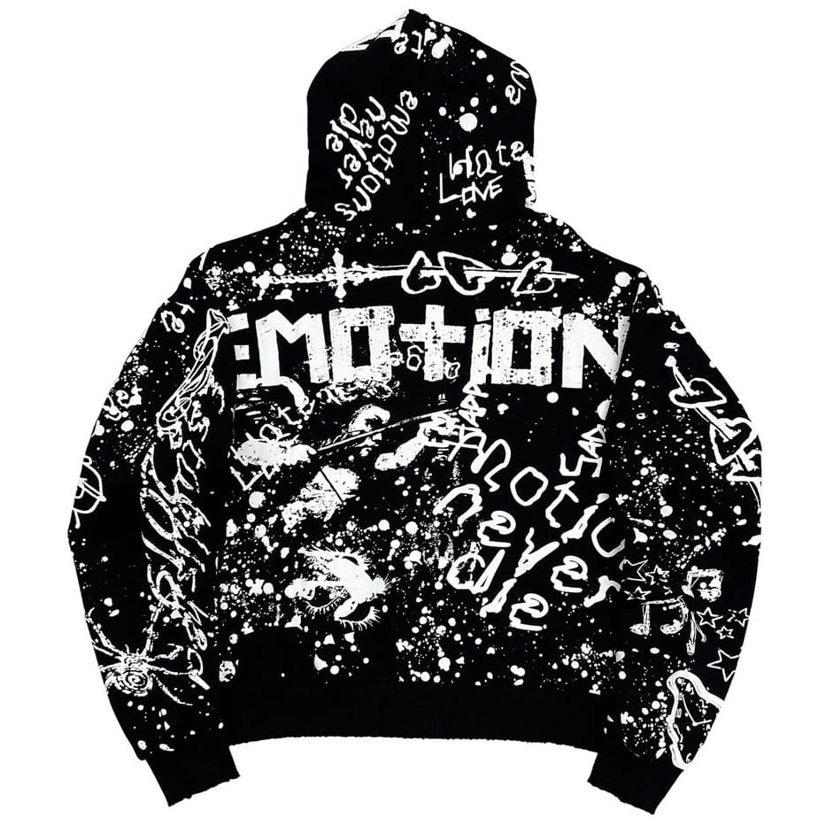 Mixed Emotion Graffiti Zip Up Hoodie (Black)