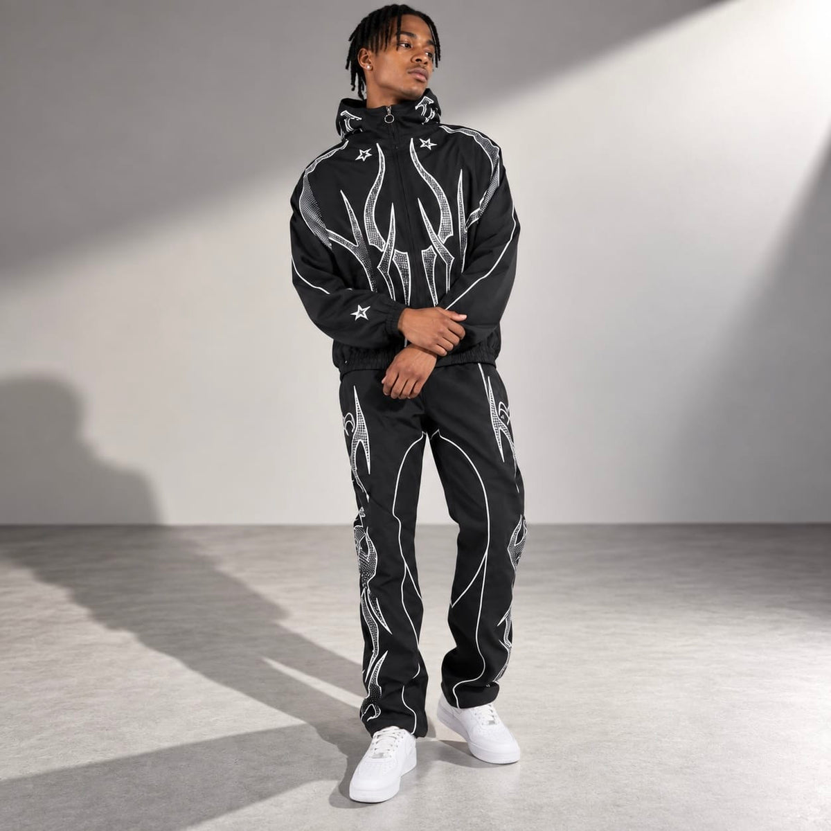 R3bel Denim Hooded Windbreaker Set (Black) 3163-835