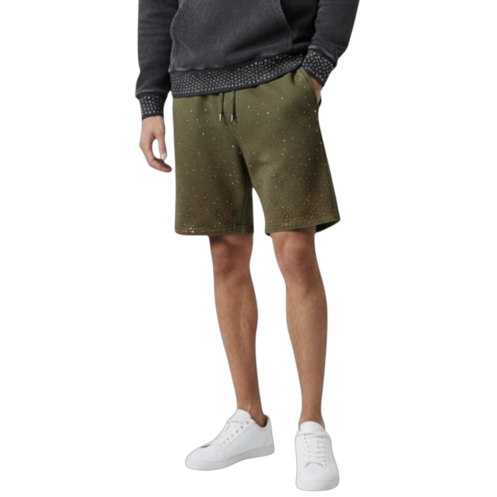 Rebel Minds Washed Rhinestone Galaxy Shorts (Olive) 610-11966