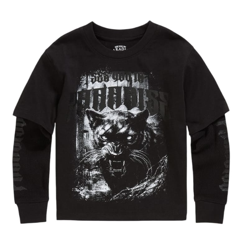 Kids See You In Paradise Panther Layered LS Tee (Black) 9182AK