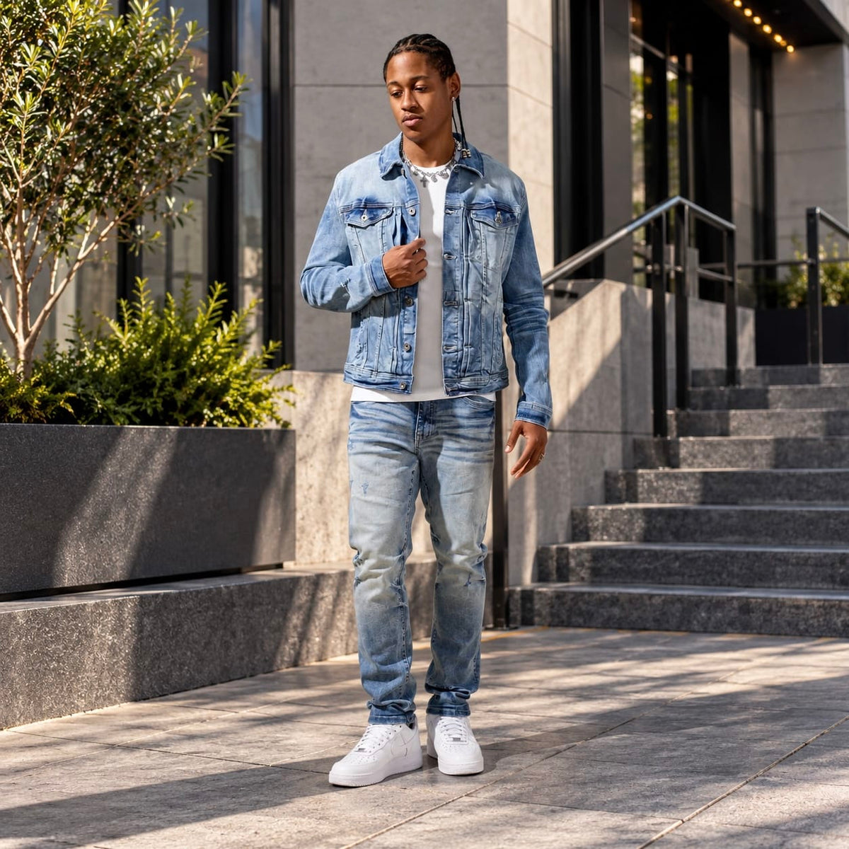 Jordan Craig Foundry Denim Trucker Jacket (River Blue) JJ2385