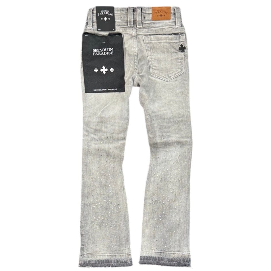 Kids See You In Paradise Rhinestones Stacked Denim (Cement Wash) JTF2315KB