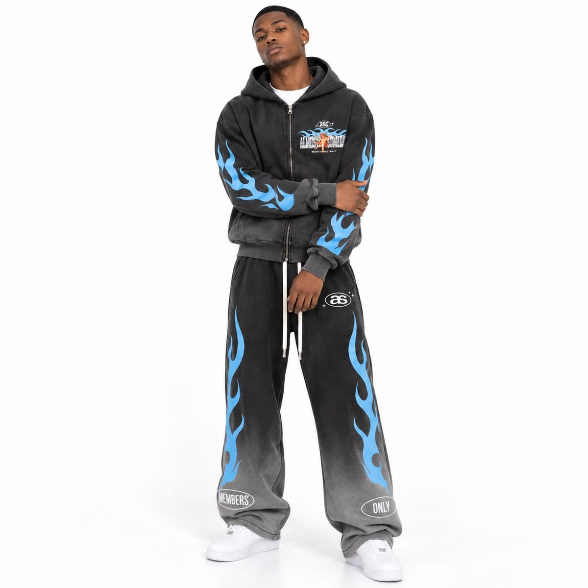 Almost Someday Members Zip Hoodie & Flare Sweatpants Set (Black)