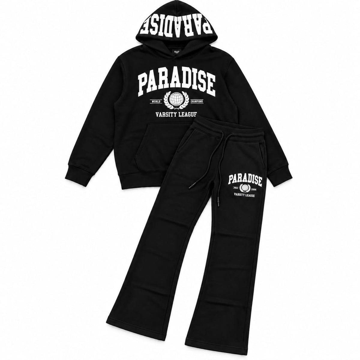 See You Paradise High Density Collegiate Hoodie & Sweatpants Set (Black)