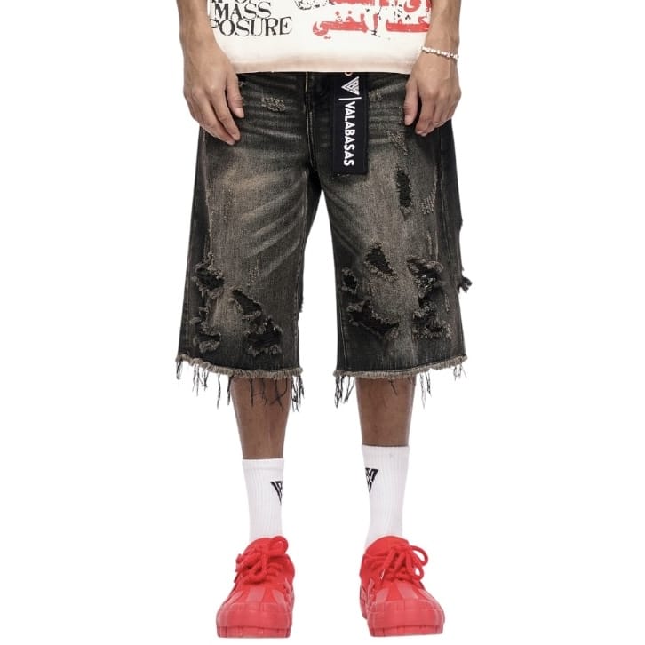 Valabasas Snapped Baggy Denim Shorts (Grey Washed) VLBS-VSH1-1002