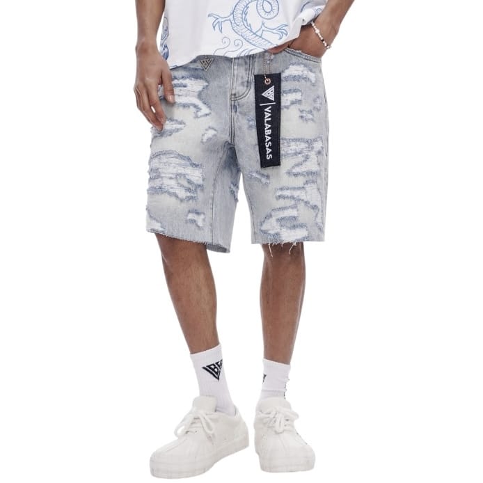 Valabasas Incise Denim Shorts (Light Blue Wash) VLBS-VSH1-1009