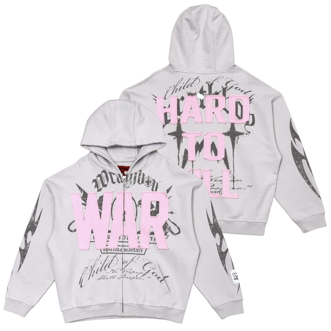 Wrathboy Hard To Kill Hoodie (Light Grey/Pink) WB05-168-PNK