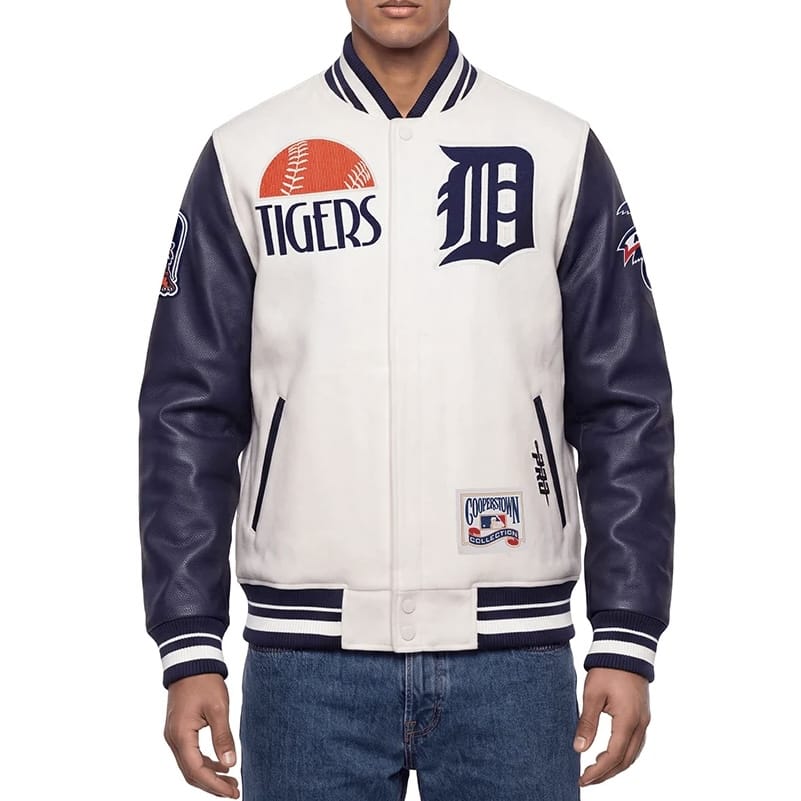 Pro Standard MLB D. Tigers Original Players Varsity Jacket (Eggshell/M.Navy)