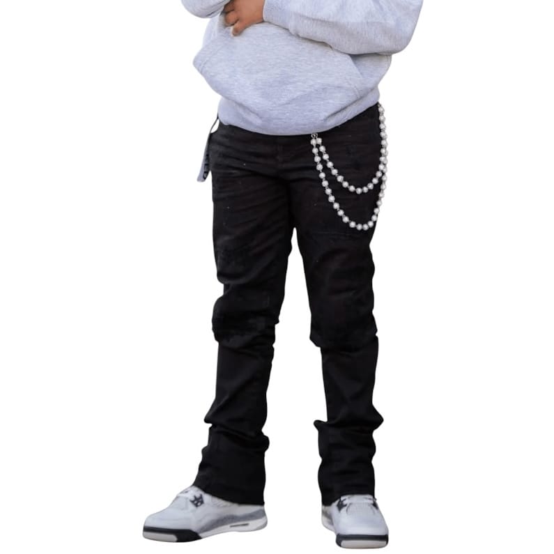 Kids Jordan Craig Stacked Tribeca Twill Pants (Black) JTF934RK