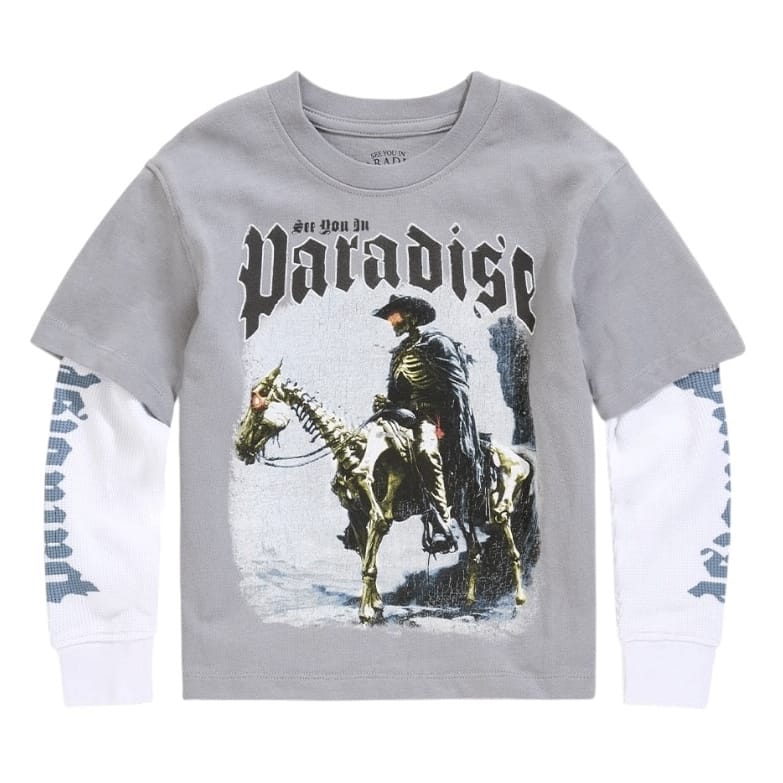Boys See You In Paradise Night Rider Waffle Thermal Tee (Grey) 9181AB