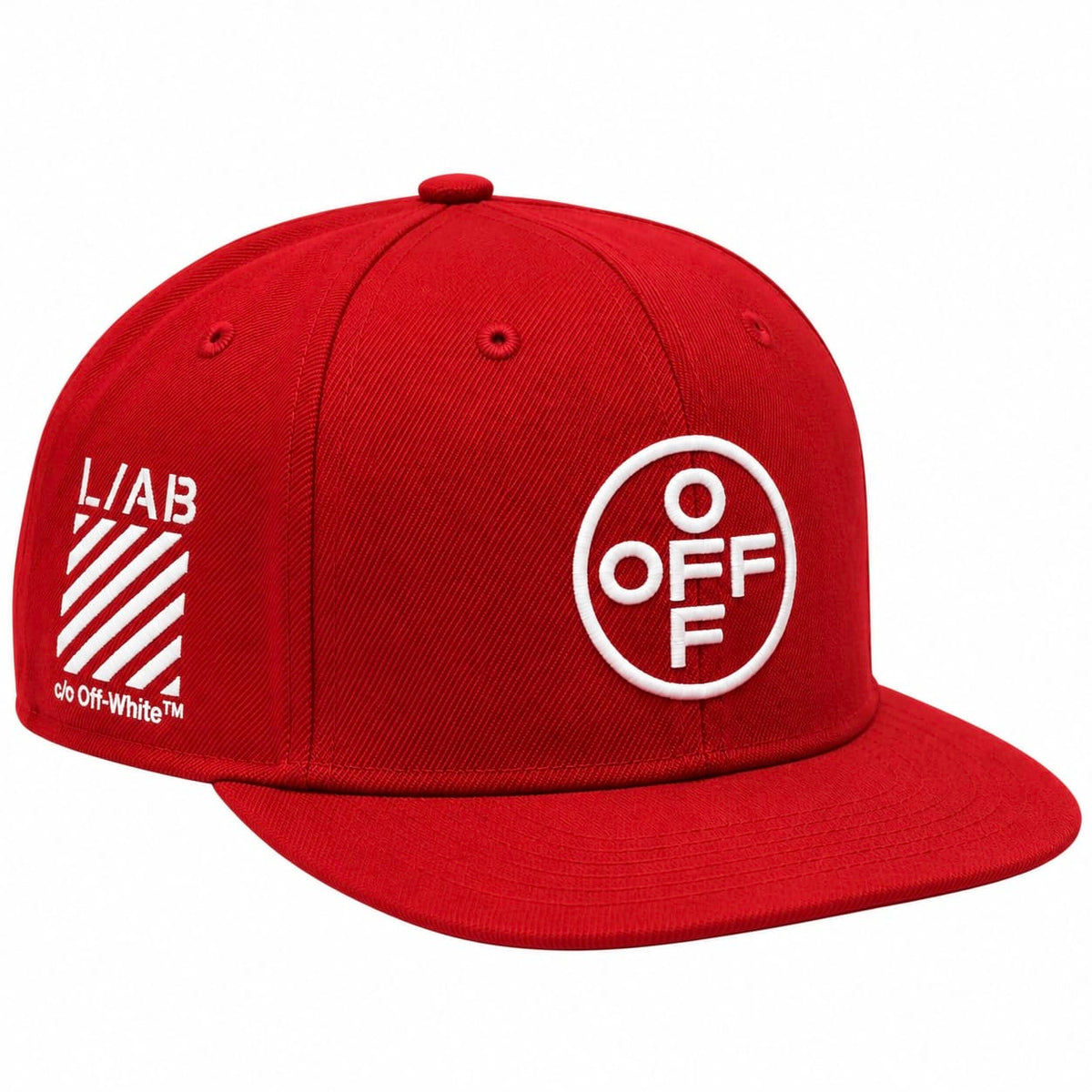 Lab Off-White Embroidered Flat Brim Twill Hat (Red)