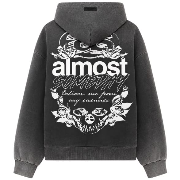 Almost Someday Enemies Zip Hoodie & Flare Pants Set (Black)