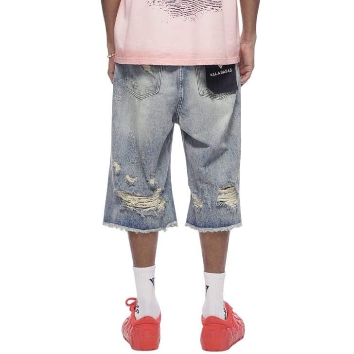 Valabasas Snapped Baggy Denim Shorts (Blue Washed) VLBS-VSH1-1002